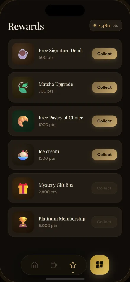 Rewards app offers and discounts interface